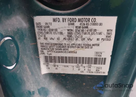 2012 Ford F-250 Xl from USA, damaged, VIN 1FT7X2A65CEC85732